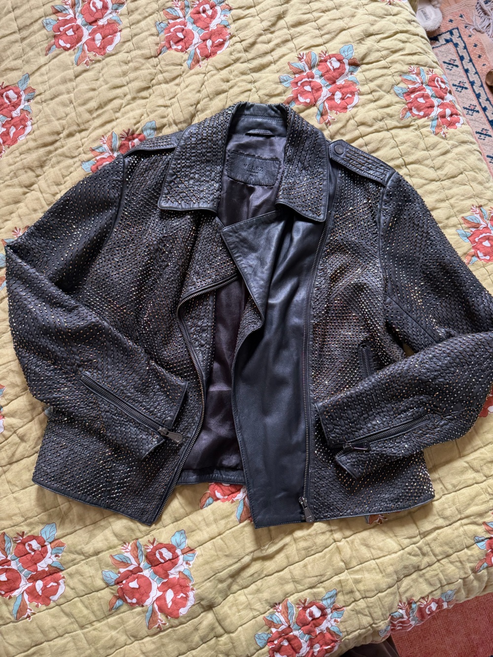 Beaded MOTO Leather BUTTERY SOFT Black Leather Jacket - Women